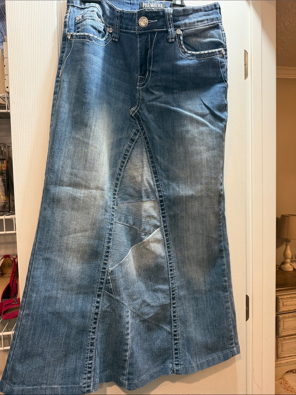 Premier Blue Denim Flare Skirt-Style Jeans